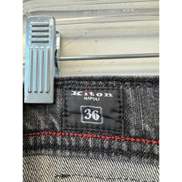 Kiton Napoli Jeans Mens‎ 34x30 Gray Dark Wash Denim Straight Leg Red Contrast - Picture 2 of 7